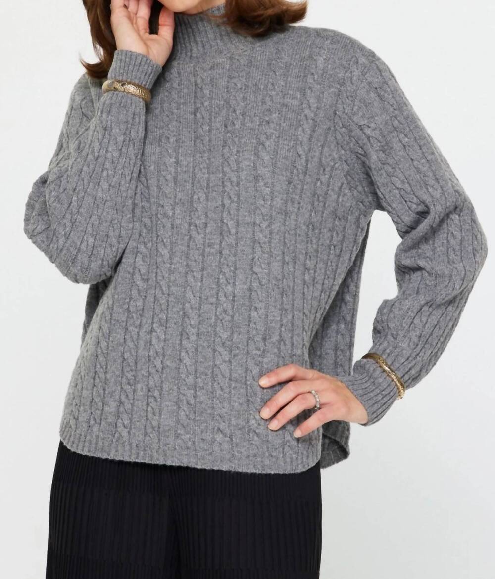 NEW CURRENT AIR mock neck cable sweater in grey